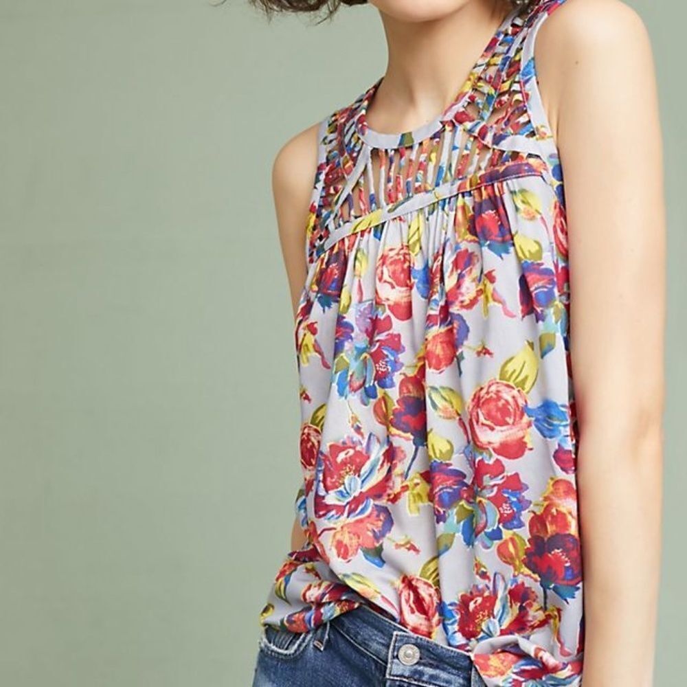 Ranna Gill Faye Floral Tank Top Sz S